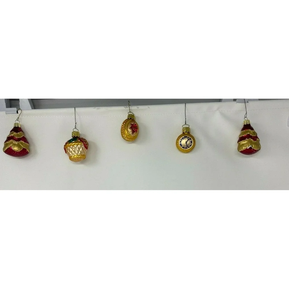 Lot of 5 vintage glass Christmas tree ornament Christborn Germany Clock Cupcake